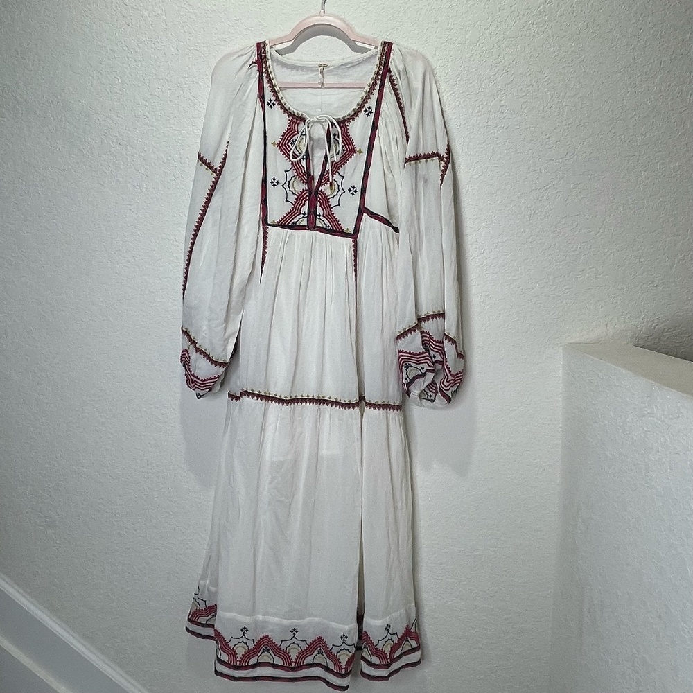 Free People Sweet Escape Dress XS White Embroidered Boho Midi Maxi NWOT